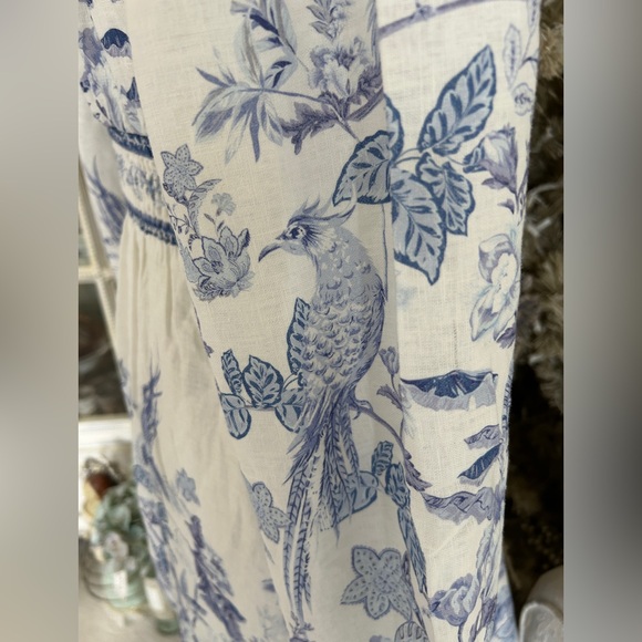 NWOT Caroline Constas Blue & White linen blend Tie Front Bell Sleeve Mini Dress - Picture 10 of 16